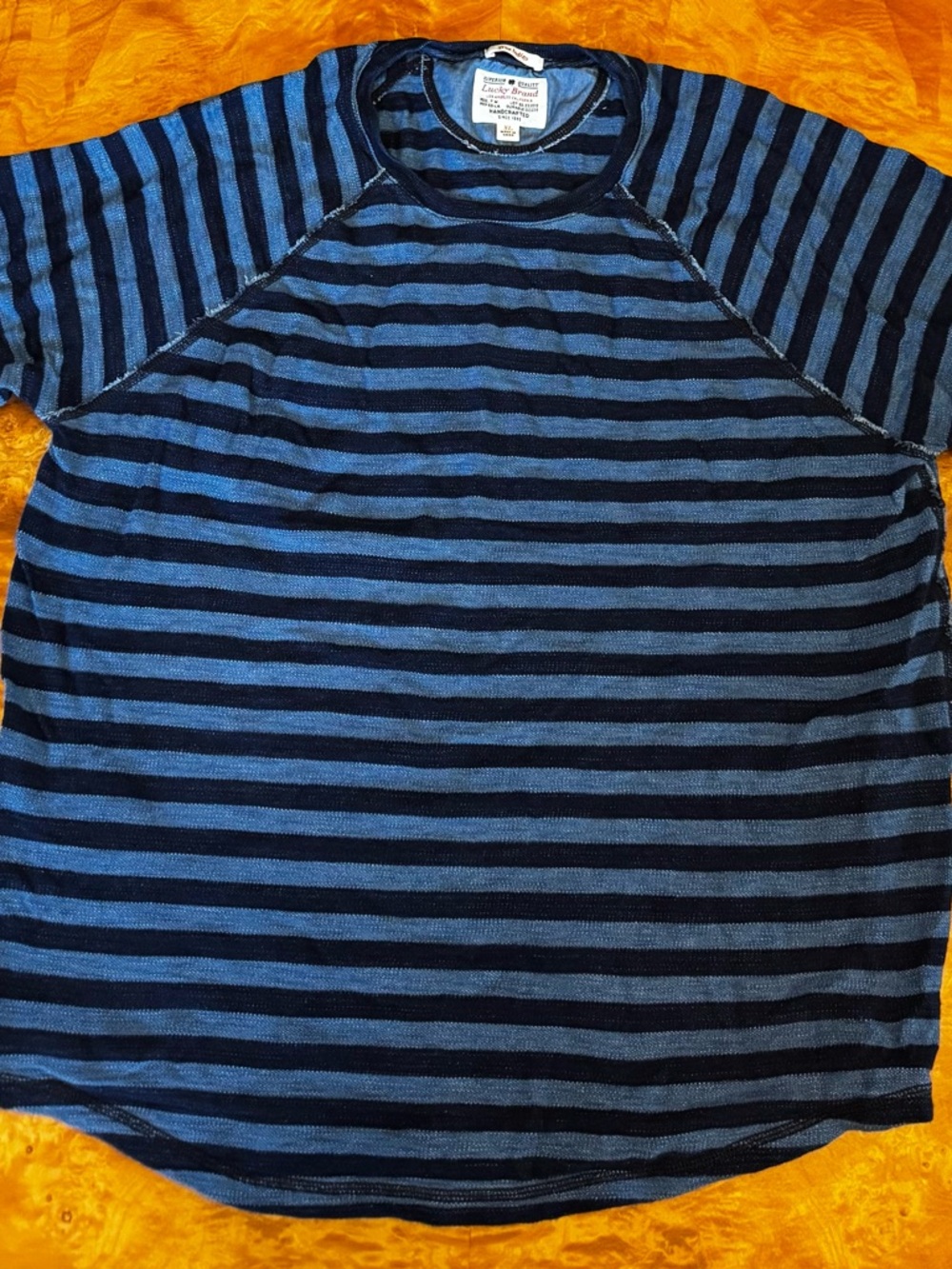 Lucky Brand Navy and Light Blue Striped Knit Top